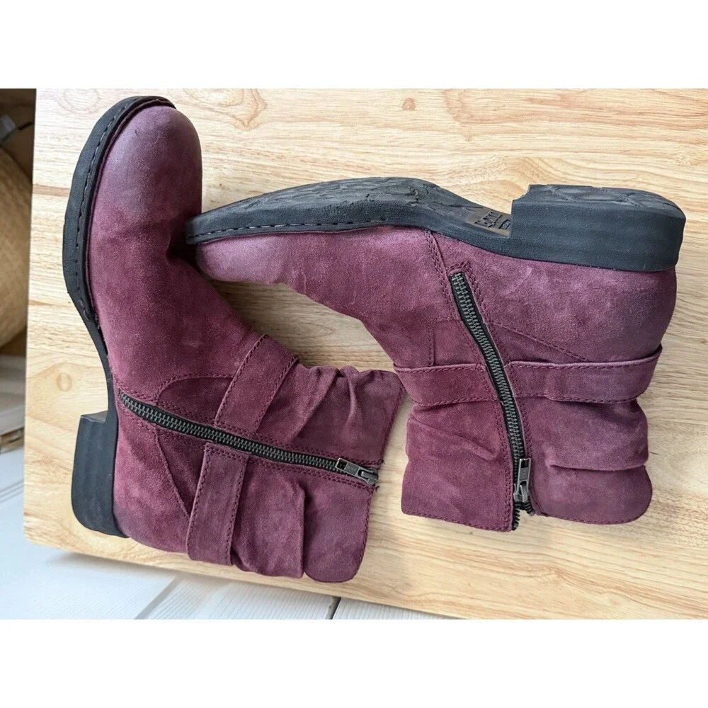Born Wine Burgundy Suede distressed zip ankle boots tassel western Women’s 9.5M